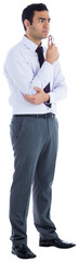 Digital png photo of biracial businessman thinking on transparent background