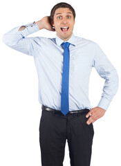 Digital png photo of caucasian businessman thinking on transparent background