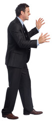 Digital png photo of caucasian businessman shouting on transparent background