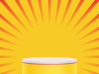 Yellow podium with Red sun rays vintage style background design. Colorful rendering. Vector illustration