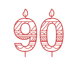 Digital png illustration of ninety birthday candle outline on transparent background