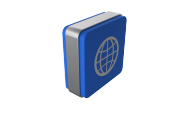 Digital png illustration of globe symbol on blue cube on transparent background