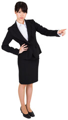 Digital png photo of focused asian businesswoman pointing with finger on transparent background