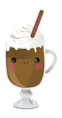 Digital png illustration of hot chocolate with smiling face, copy space on transparent background