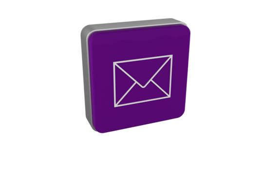 Digital png illustration of white envelope icon on purple cube, copy space on transparent background - Powered by Adobe