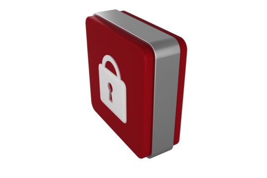 Digital png illustration of white padlock icon on red cube with copy space on transparent background - Powered by Adobe