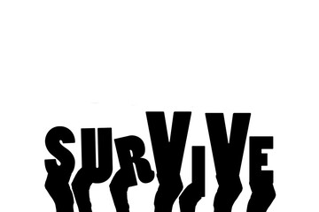 Digital png illustration of hands holding survive text on transparent background