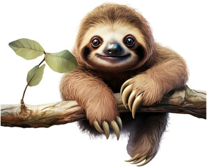 Fototapeta premium Hanging Sloth Cutout, Transparent Background for Graphic Use