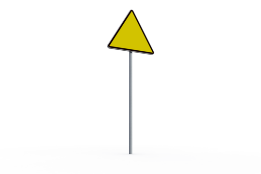 Digital png illustration of yellow triangle sign with copy space on transparent background - Powered by Adobe