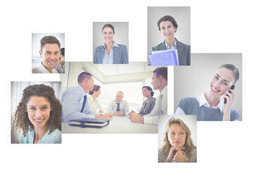 Digital png illustration of photos of diverse businesspeople on transparent background