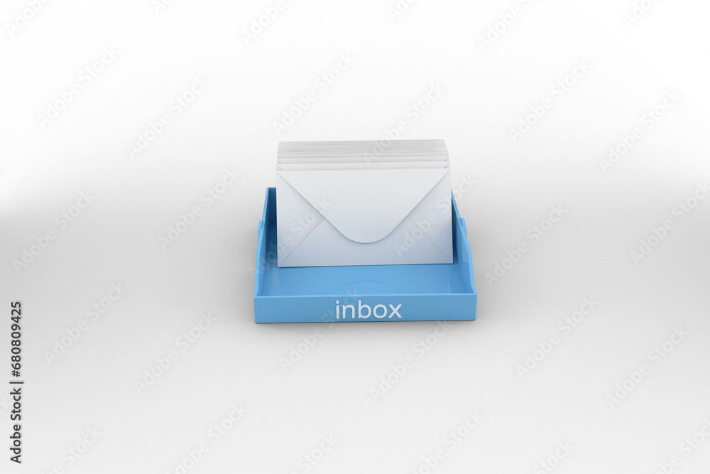 Poster digital png illustration of inbox text on box and envelopes, copy space on transparent background