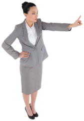 Poster Aziatische plekken Digital png photo of focused asian businesswoman pointing with finger on transparent background