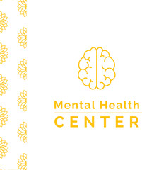 Digital png illustration of brain and mental health center text on transparent background