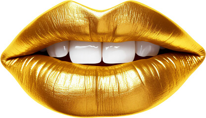Gold Smiling Mouth Isolated on Transparent Background