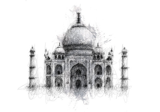 Majestic Marvel: A Timeless Taj Mahal Drawing, Capturing the Iconic Beauty of India's Architectural Jewel