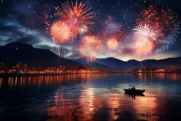 Generative AI Image of New Year Eve Celebration with Nature Landscape in Asia - obrazy, fototapety, plakaty