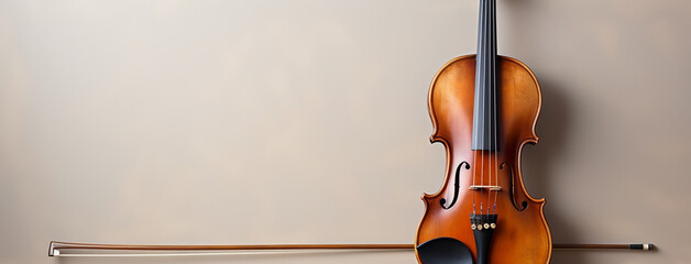 A wide banner of a violin in white background