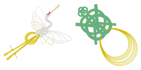 縁起のいい鶴と亀の水引　和風　ベクターイラストレーション