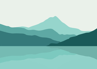 Mountains and lake landscape, vector illustration for background design.