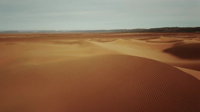 Aerial view on sand dunes in Sahara desert, Africa, 4k