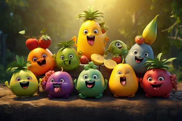Foto op Canvas Vegetables and fruits in a new light as funny, stylized sketch cartoon characters. This playful collection of icons adds a dash of humor to your culinary palette. Generative AI. © Surachetsh