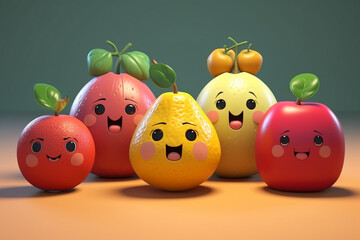 Vegetables and fruits in a new light as funny, stylized sketch cartoon characters. This playful collection of icons adds a dash of humor to your culinary palette. Generative AI.