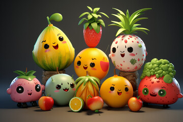 Vegetables and fruits in a new light as funny, stylized sketch cartoon characters. This playful collection of icons adds a dash of humor to your culinary palette. Generative AI.