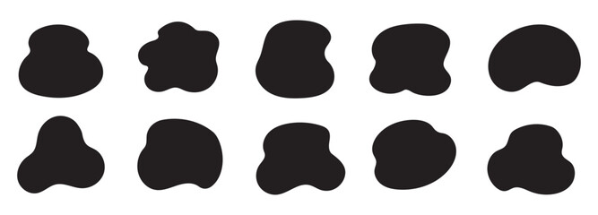 Organic blob shape, abstract amoeba, irregular fluid element set. Simple flat abstract splodge, amoeba blob, liquid shape graphic design element. Vector illustration