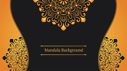 Black and yellow abstract background, with ornamental mandala