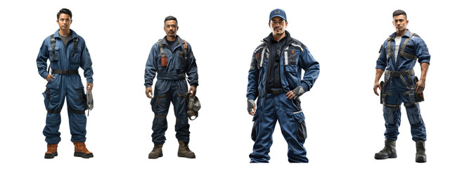 male worker in blue overalls - obrazy, fototapety, plakaty