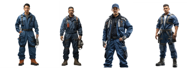 male worker in blue overalls