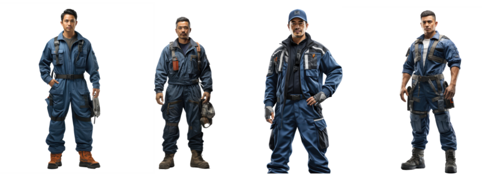 male worker in blue overalls