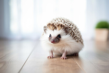 Hedgehog on the wooden floor at home