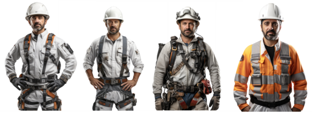 male engineer wearing a white helmet, standing