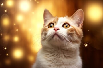 Fototapeta premium Close-up of cute cat gazing at something with beautiful bokeh background