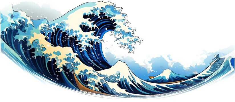 Illustration of big ocean wave or panorama of big tsunami, used for Japanese vintage style painting,
