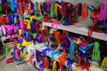 Mexican small piñatas in a market