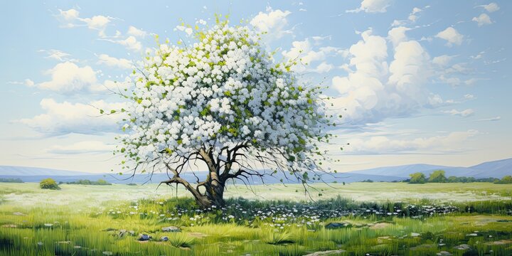 painting of a white tree in the field, generative AI © VALUEINVESTOR