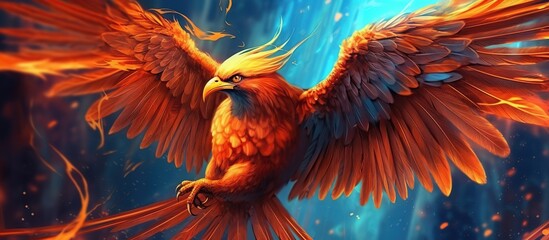 illustration Phoenix bird, fire bird. Burning birds. Mystic bird. - obrazy, fototapety, plakaty