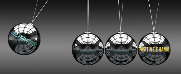 Civic engagement leads to Positive change. Cause and effect relation between them.,3d illustration