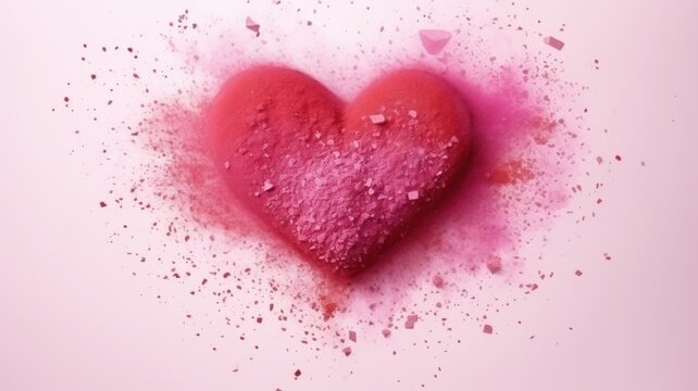 Valentine Day or March 8 holiday. heart made from red dust on a pink background