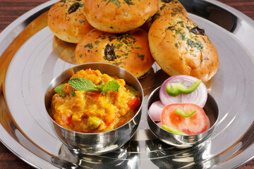 Pav Bhaji or Mumbai Style Bhaji Pav - Indian Spicy Food