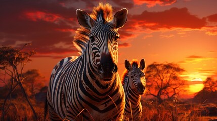 Beautiful wild animals African striped black and white zebras on the loose on a nature safari at...