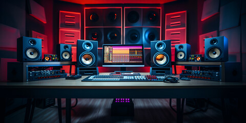  sound engineer working on mixing panel in recording studio stock photo,,
Professional Sound Editing  Engineer at the Mixing Console Generative Ai