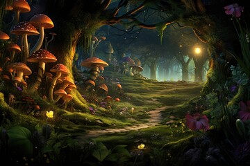 Fairy Tale Forest: A magical forest scene with fairies, elves, and enchanted creatures. 