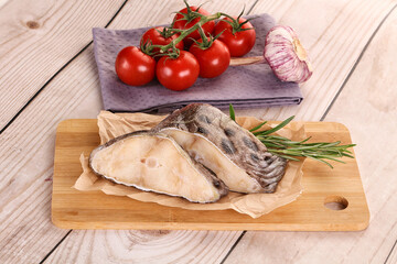 Raw wolffish steak for cooking