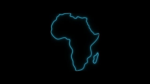 Animated Africa Continent map neon glow blinking for background of technology or business purpose