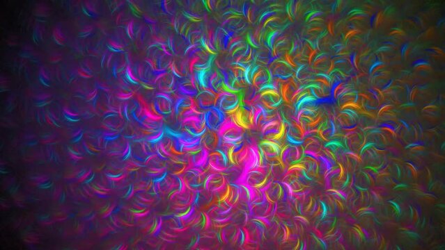 Abstract phosphorescing fractal background transforming, making rotating circle, orb and pattern confusion, tanglement. Varicolored vortex flows of energy motion and spin. 4K UHD 4096x2304