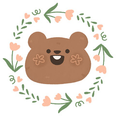 cute baby groundhog with flower border frame watercolor cartoon illustration sublimation clipart Happy Groundhog Day on February 2
