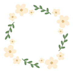 Circle floral daisy flower cute minimal watercolor border frame spring summer wedding day baby shower birthday decoration 
